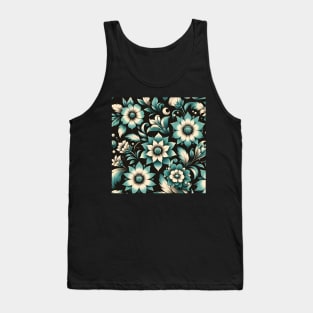 Teal Floral Illustration Tank Top